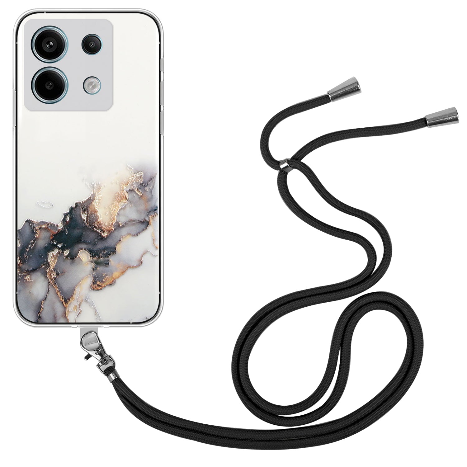 For Xiaomi Poco X6 5G / Redmi Note 13 Pro 5G Shockproof Case Marble Pattern TPU Phone Cover with Lanyard