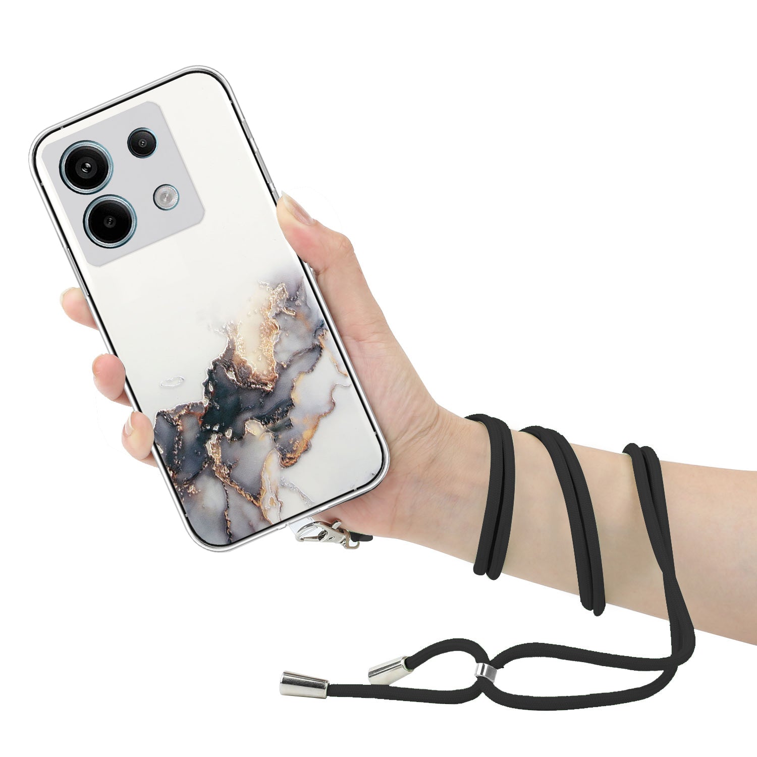 For Xiaomi Poco X6 5G / Redmi Note 13 Pro 5G Shockproof Case Marble Pattern TPU Phone Cover with Lanyard