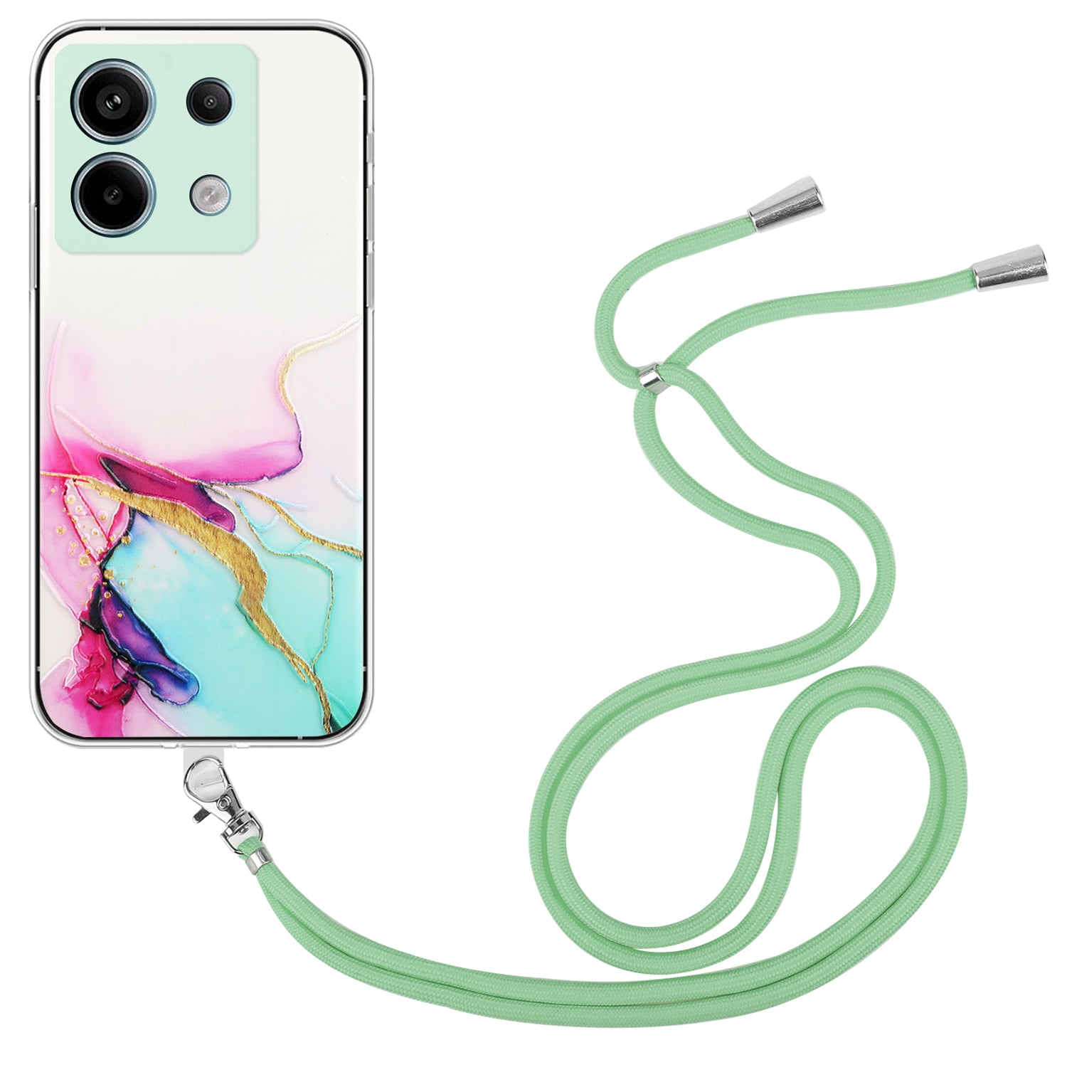 For Xiaomi Poco X6 5G / Redmi Note 13 Pro 5G Shockproof Case Marble Pattern TPU Phone Cover with Lanyard