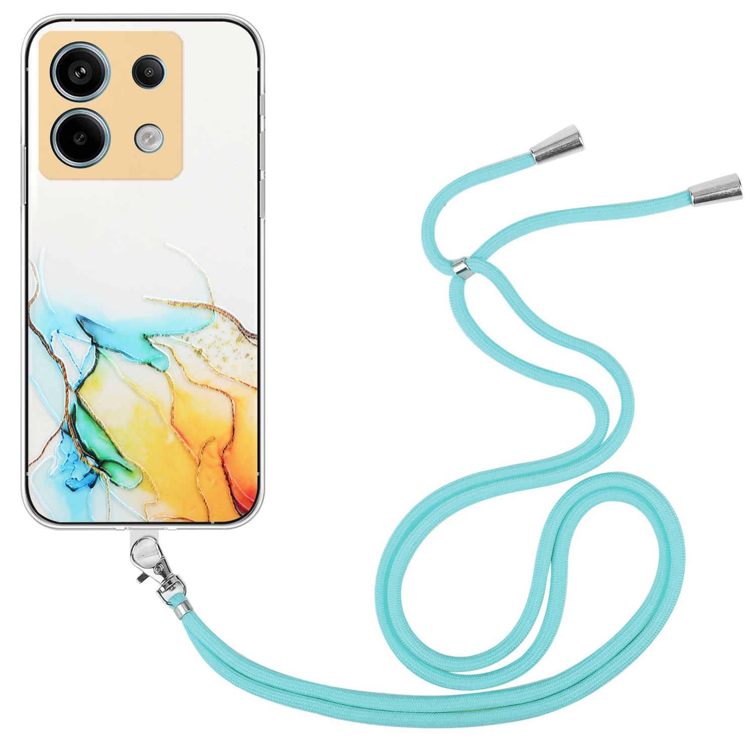 For Xiaomi Poco X6 5G / Redmi Note 13 Pro 5G Shockproof Case Marble Pattern TPU Phone Cover with Lanyard