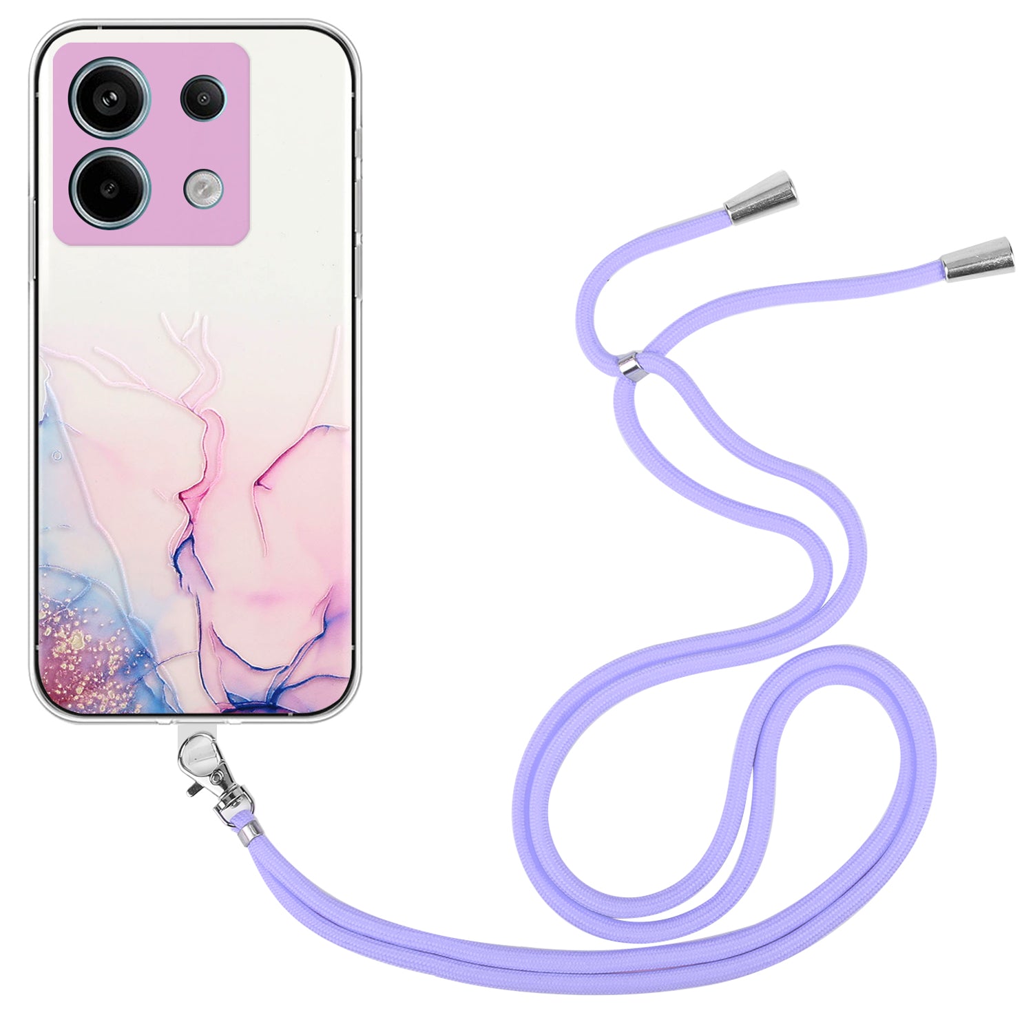 For Xiaomi Poco X6 5G / Redmi Note 13 Pro 5G Shockproof Case Marble Pattern TPU Phone Cover with Lanyard