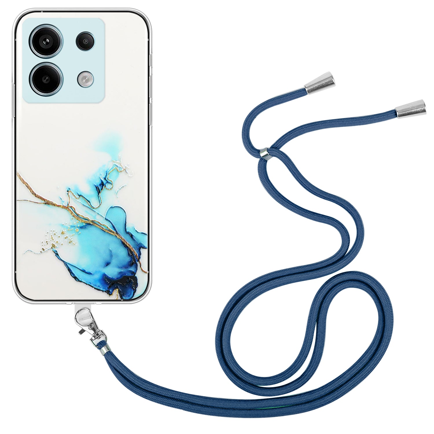 For Xiaomi Poco X6 5G / Redmi Note 13 Pro 5G Shockproof Case Marble Pattern TPU Phone Cover with Lanyard