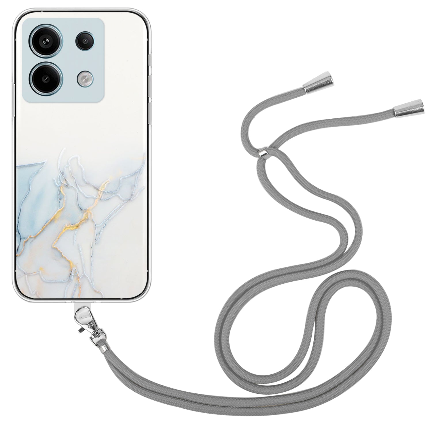 For Xiaomi Poco X6 5G / Redmi Note 13 Pro 5G Shockproof Case Marble Pattern TPU Phone Cover with Lanyard