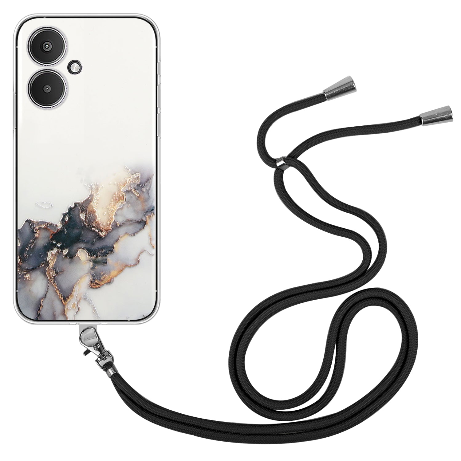 For Xiaomi Poco M6 5G / Redmi 13C 5G / Redmi 13R 5G TPU Case Marble Pattern Phone Cover with Lanyard