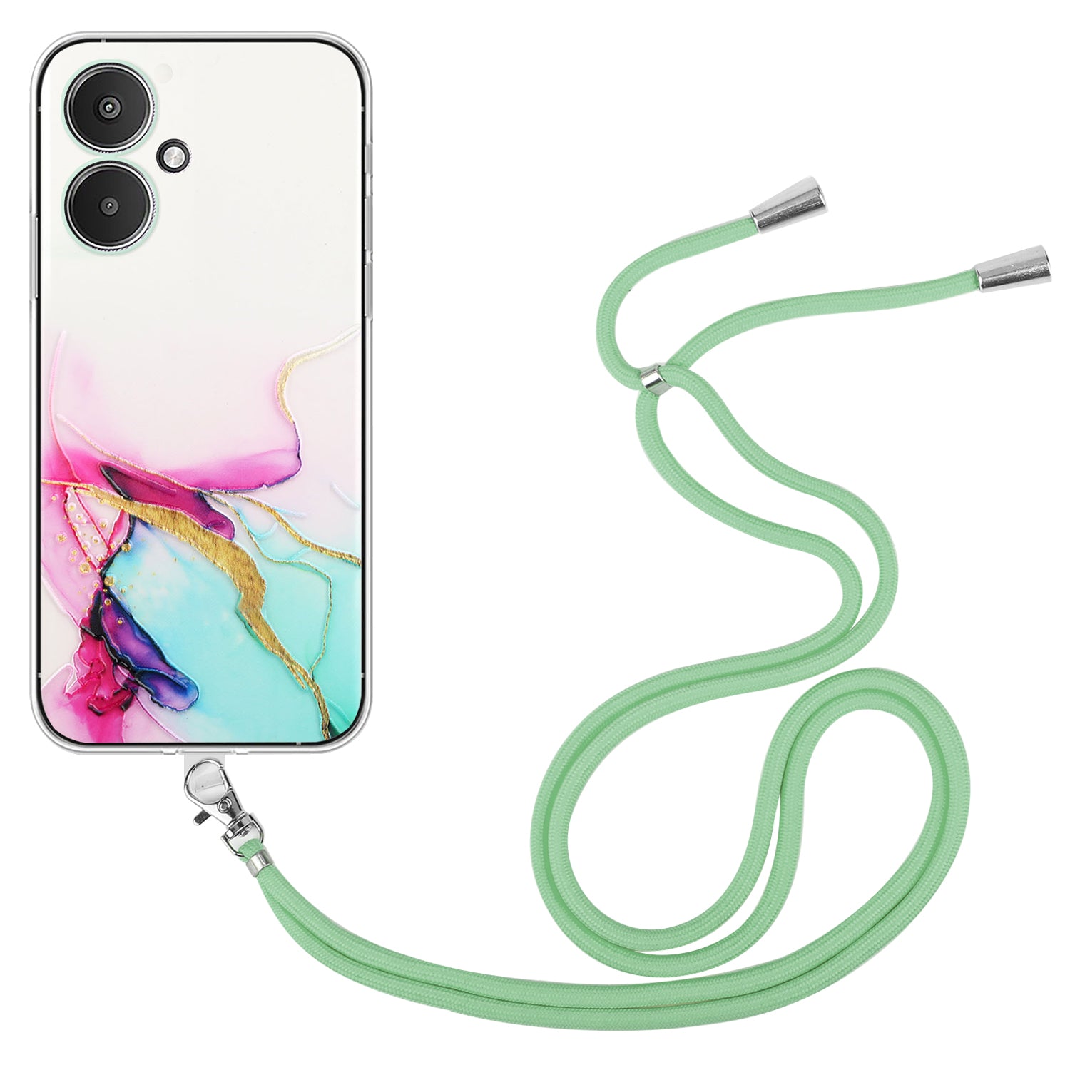 For Xiaomi Poco M6 5G / Redmi 13C 5G / Redmi 13R 5G TPU Case Marble Pattern Phone Cover with Lanyard