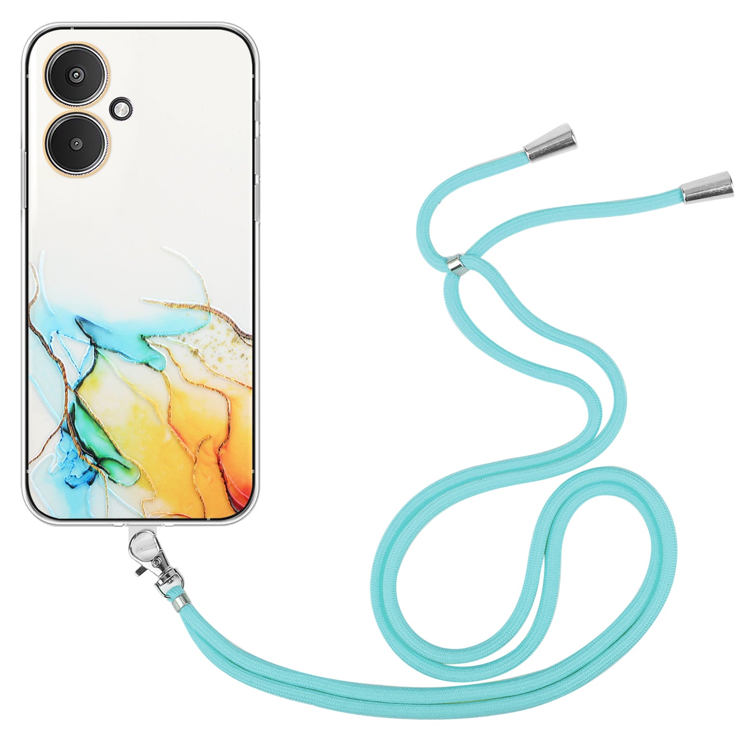 For Xiaomi Poco M6 5G / Redmi 13C 5G / Redmi 13R 5G TPU Case Marble Pattern Phone Cover with Lanyard