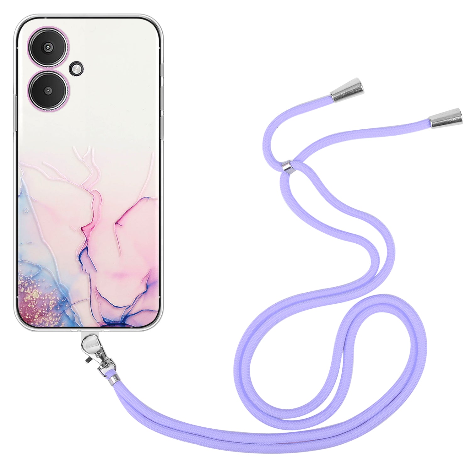 For Xiaomi Poco M6 5G / Redmi 13C 5G / Redmi 13R 5G TPU Case Marble Pattern Phone Cover with Lanyard