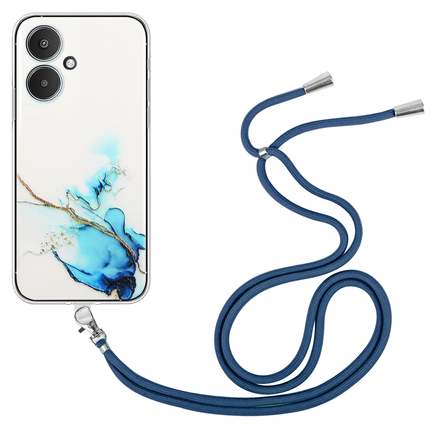 For Xiaomi Poco M6 5G / Redmi 13C 5G / Redmi 13R 5G TPU Case Marble Pattern Phone Cover with Lanyard