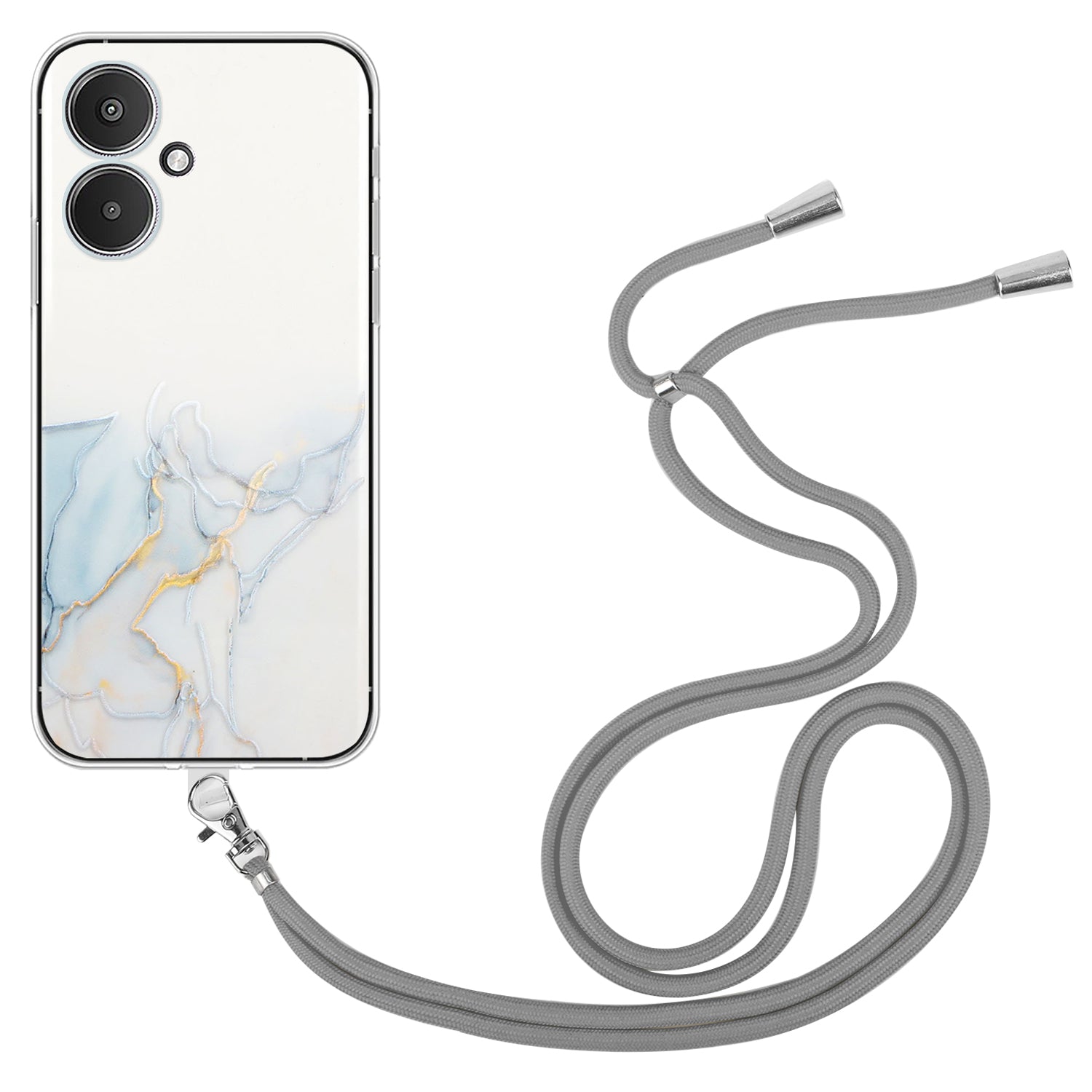 For Xiaomi Poco M6 5G / Redmi 13C 5G / Redmi 13R 5G TPU Case Marble Pattern Phone Cover with Lanyard