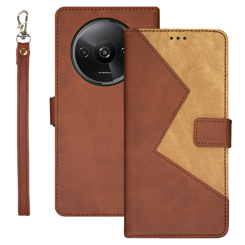 IDEWEI For Xiaomi Redmi A3 / Poco C61 4G Case Splicing Color Card Slots Leather Stand Phone Cover