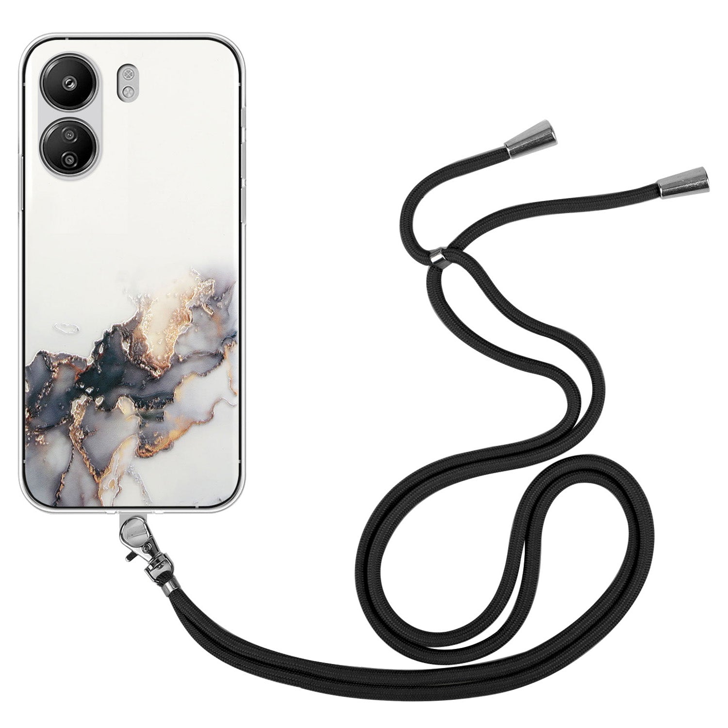 For Xiaomi Poco C65 4G / Redmi 13C 4G Case Marble Pattern Anti-drop TPU Phone Cover with Lanyard
