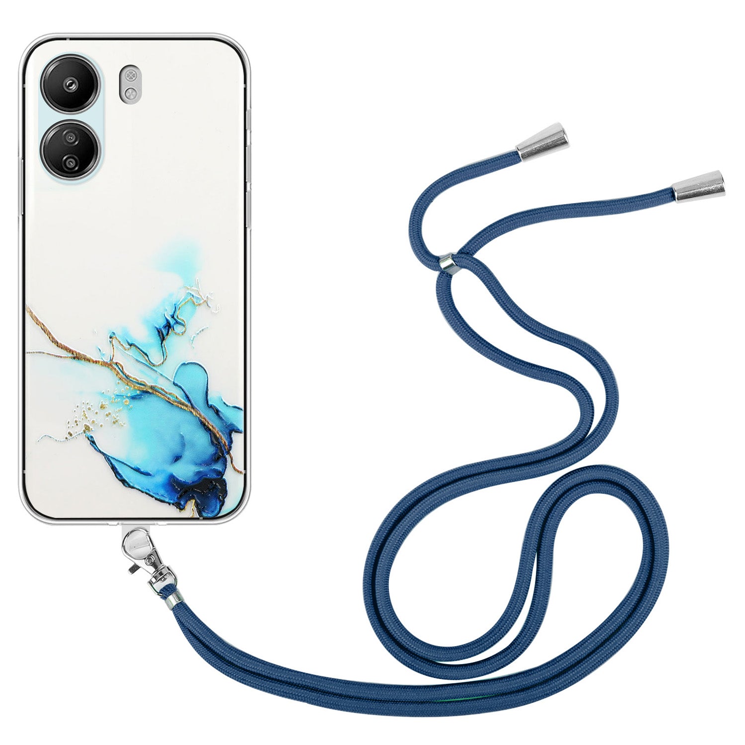For Xiaomi Poco C65 4G / Redmi 13C 4G Case Marble Pattern Anti-drop TPU Phone Cover with Lanyard