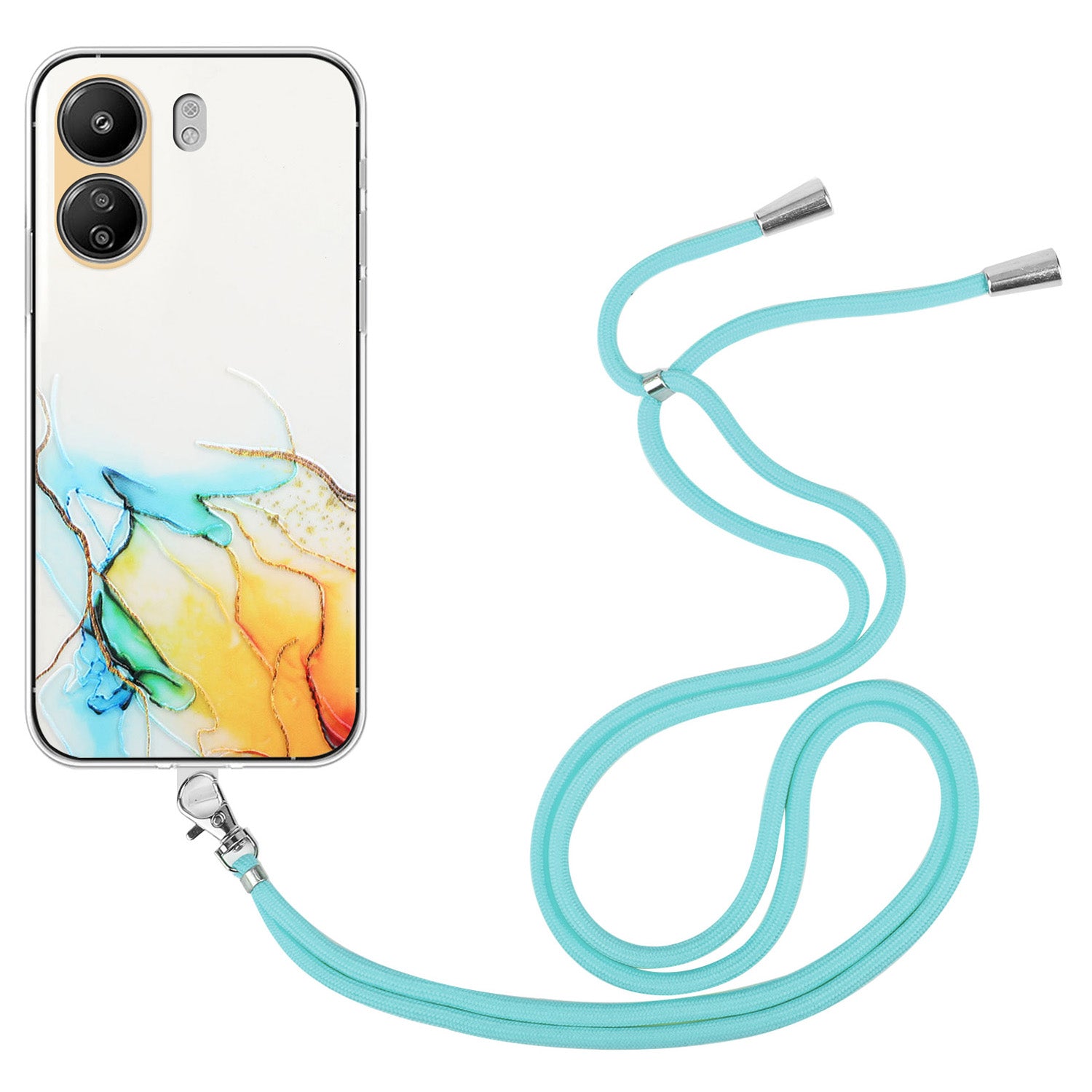 For Xiaomi Poco C65 4G / Redmi 13C 4G Case Marble Pattern Anti-drop TPU Phone Cover with Lanyard