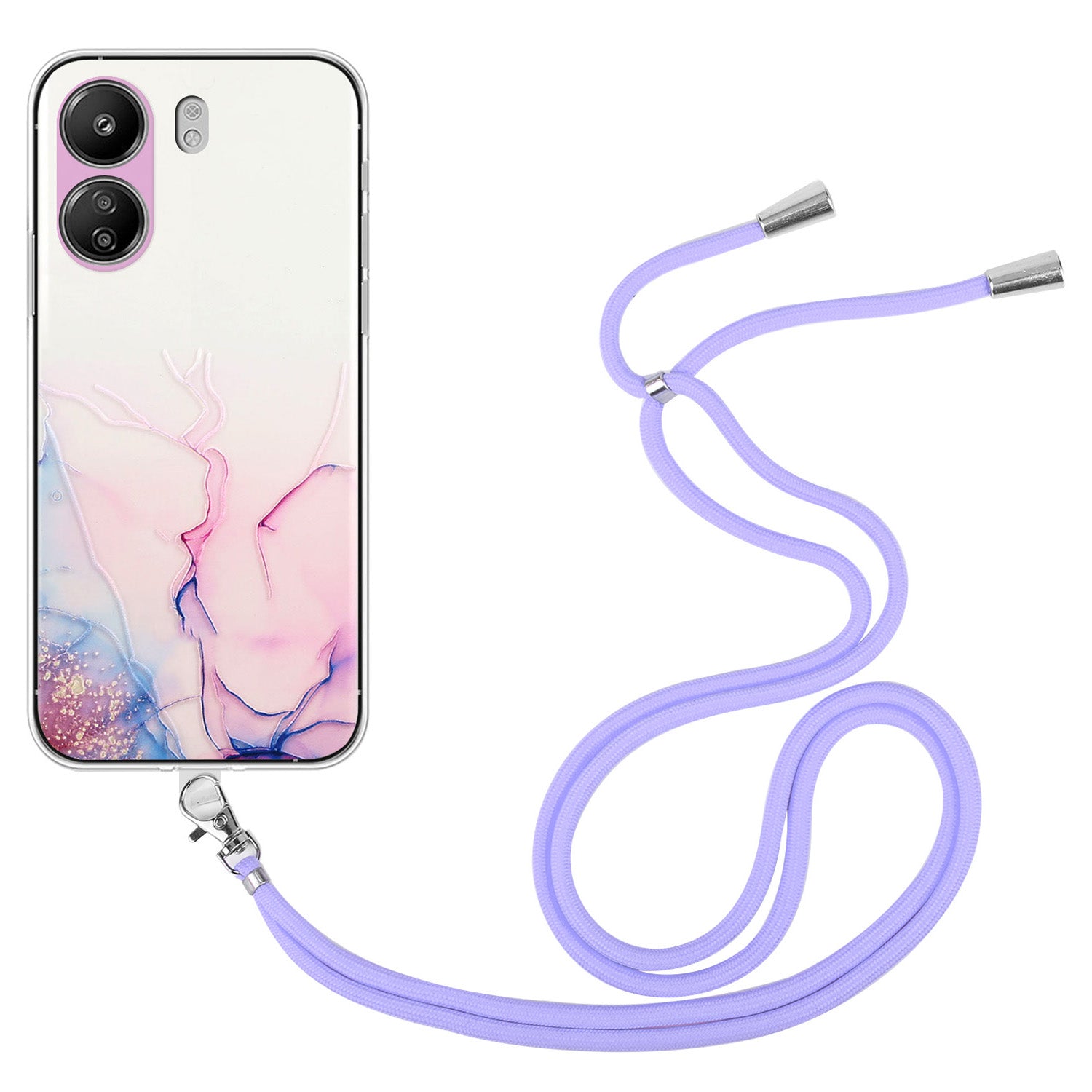 For Xiaomi Poco C65 4G / Redmi 13C 4G Case Marble Pattern Anti-drop TPU Phone Cover with Lanyard