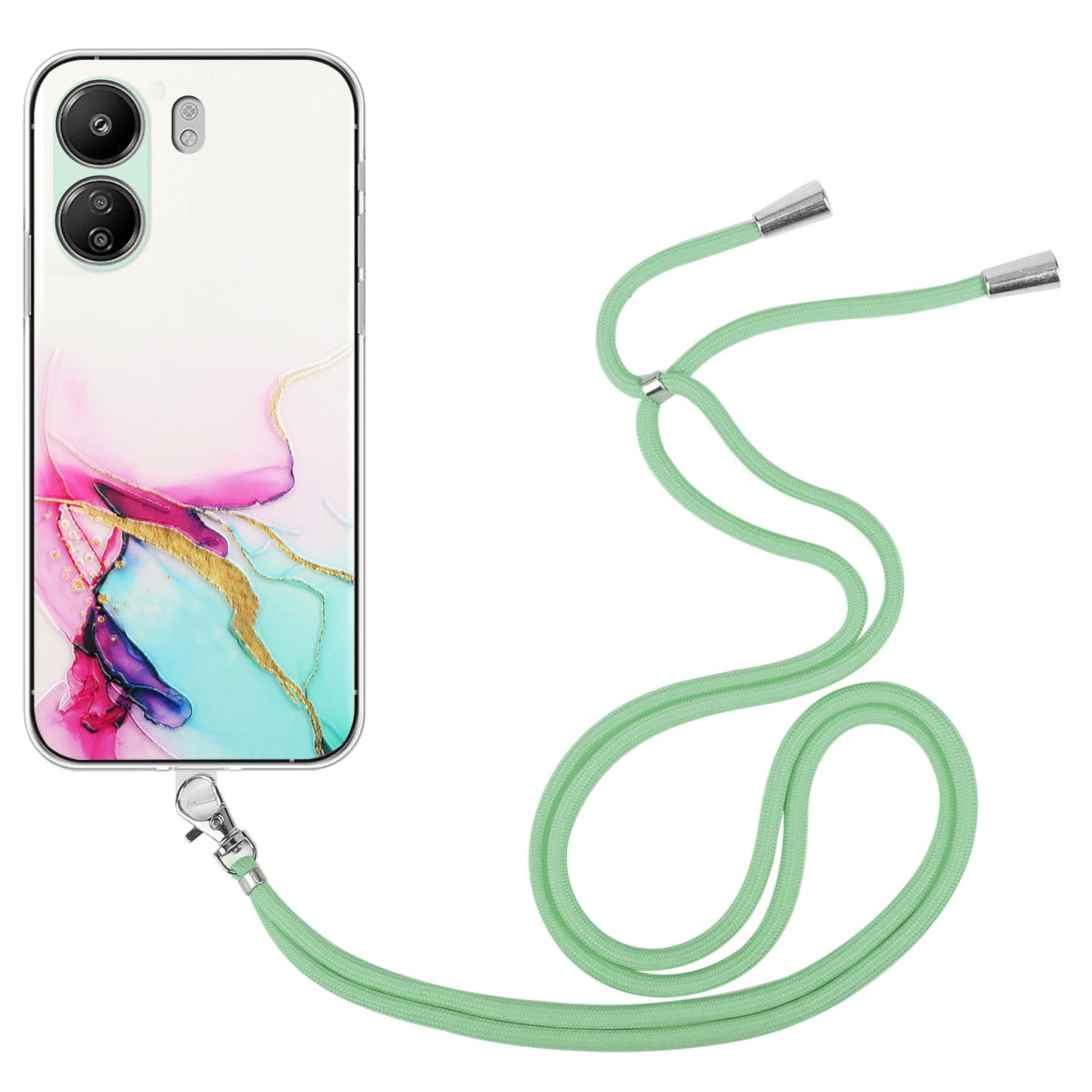 For Xiaomi Poco C65 4G / Redmi 13C 4G Case Marble Pattern Anti-drop TPU Phone Cover with Lanyard