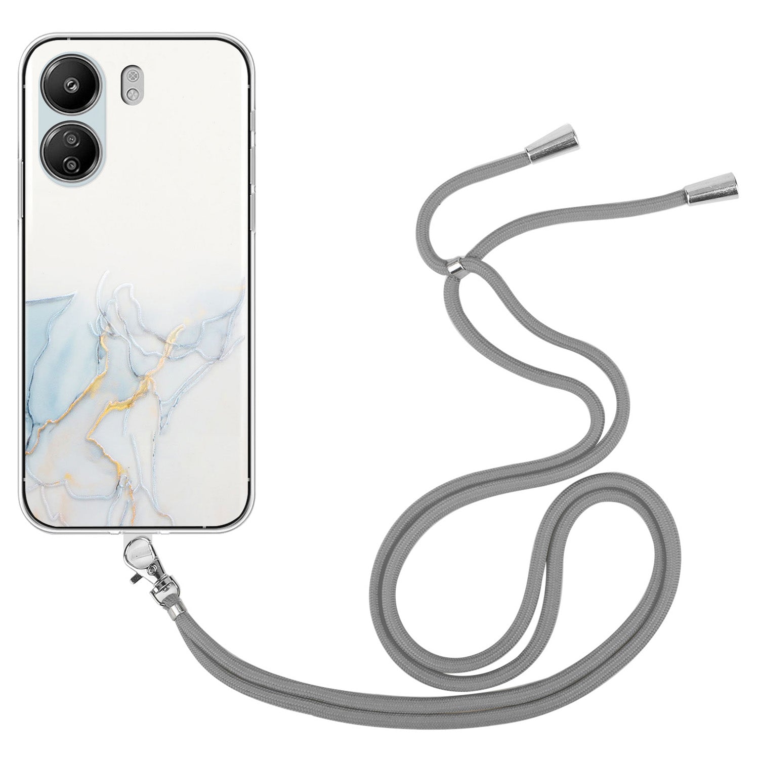 For Xiaomi Poco C65 4G / Redmi 13C 4G Case Marble Pattern Anti-drop TPU Phone Cover with Lanyard