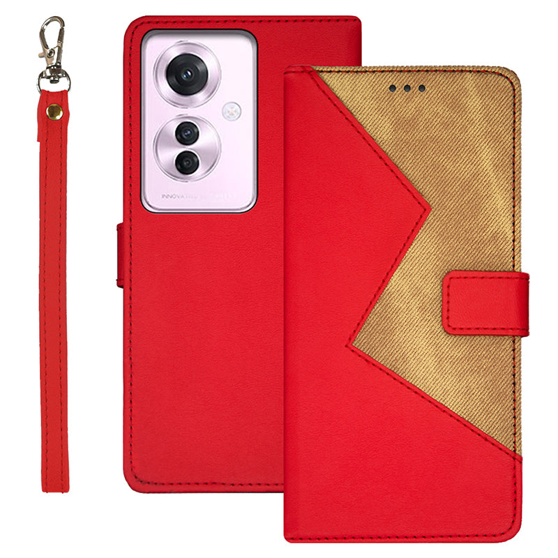 IDEWEI For Oppo Reno11 F 5G Case Card Slots Leather Phone Cover Color Splicing