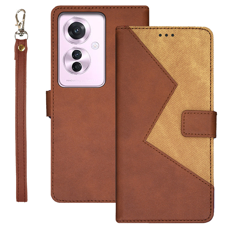 IDEWEI For Oppo Reno11 F 5G Case Card Slots Leather Phone Cover Color Splicing