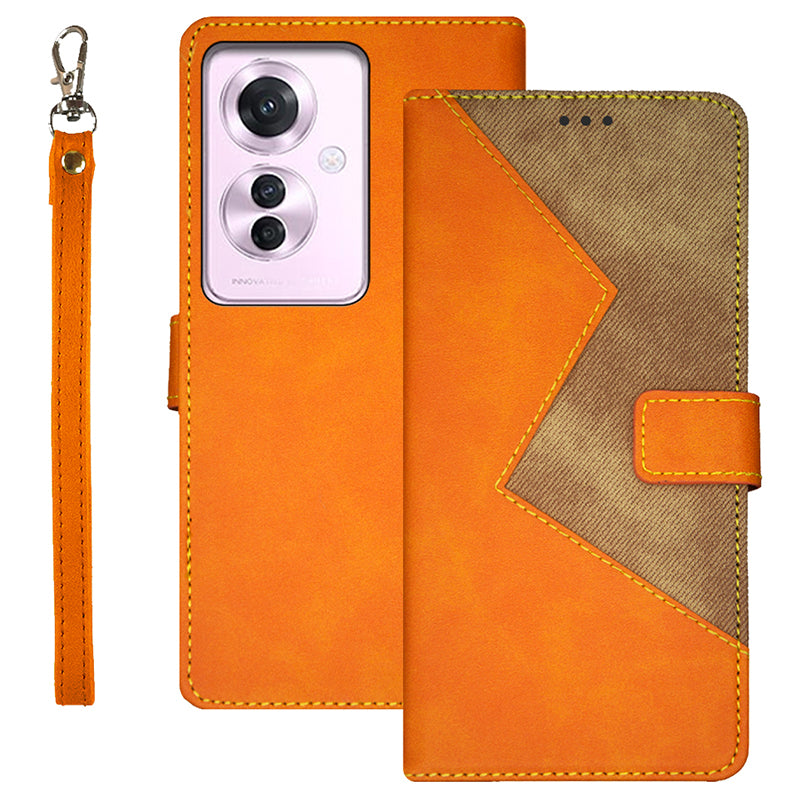 IDEWEI For Oppo Reno11 F 5G Case Card Slots Leather Phone Cover Color Splicing