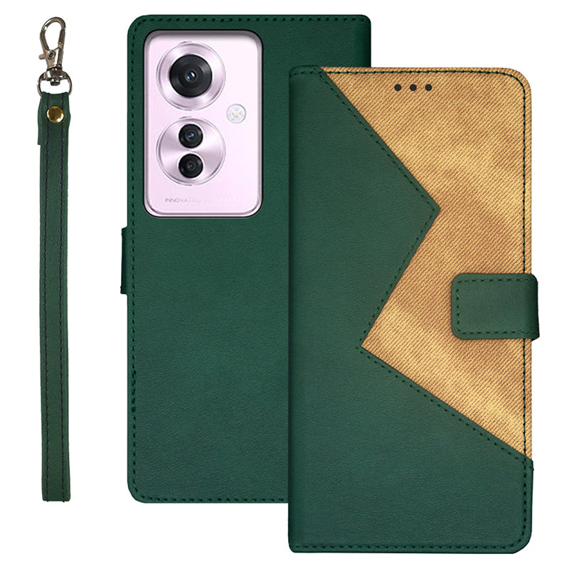IDEWEI For Oppo Reno11 F 5G Case Card Slots Leather Phone Cover Color Splicing