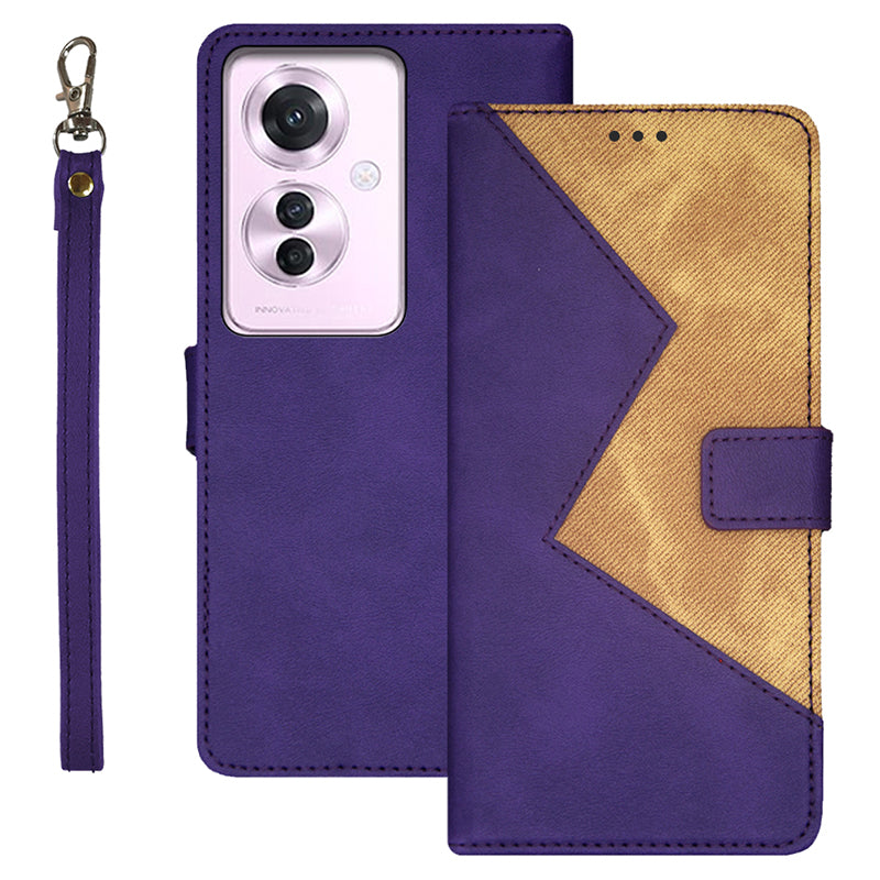 IDEWEI For Oppo Reno11 F 5G Case Card Slots Leather Phone Cover Color Splicing