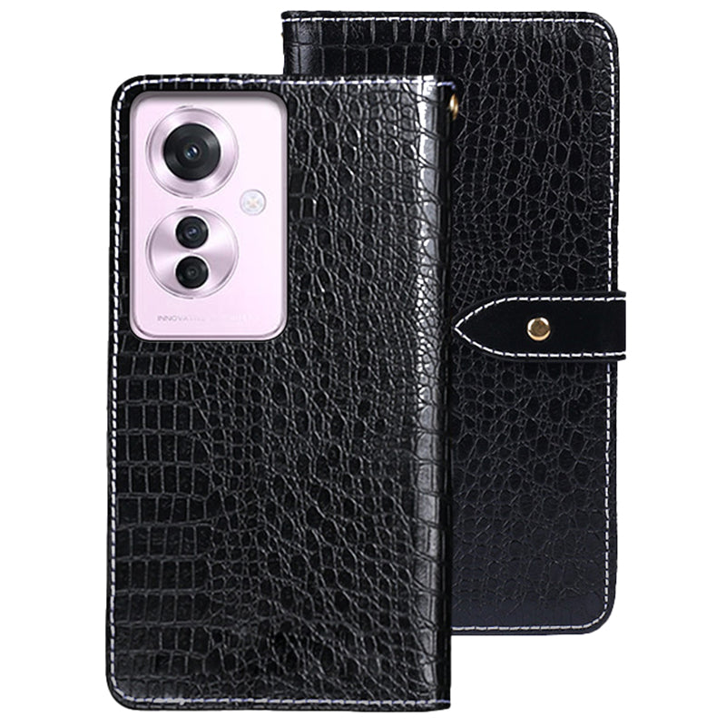 IDEWEI For Oppo Reno11 F 5G Case Crocodile Texture Stand Wallet Phone Leather Cover