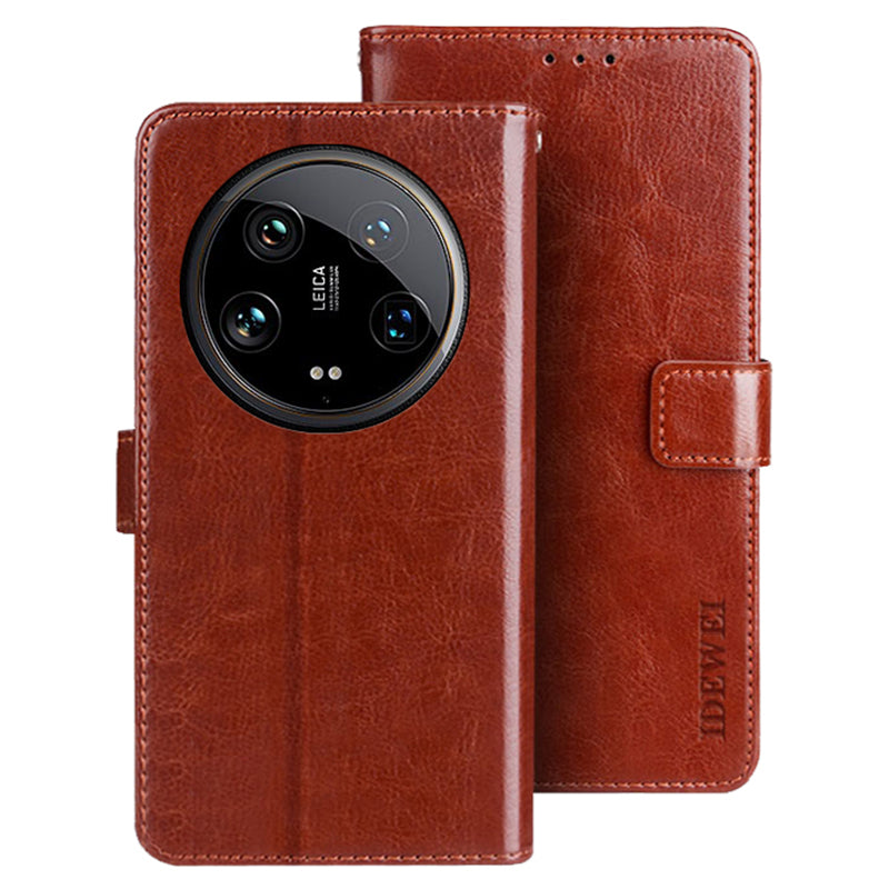 IDEWEI For Xiaomi 14 Ultra Case Flip Leather Phone Wallet Cover Crazy Horse Texture