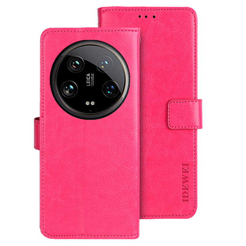 IDEWEI For Xiaomi 14 Ultra Case Flip Leather Phone Wallet Cover Crazy Horse Texture