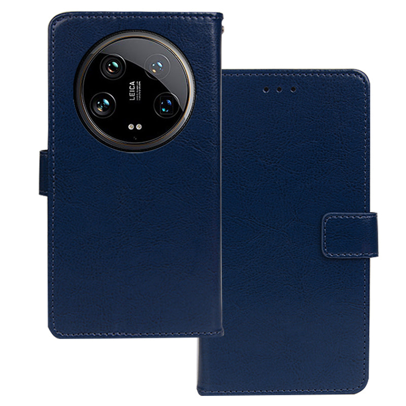 IDEWEI For Xiaomi 14 Ultra Case Photo Card Slots Leather Phone Cover Crazy Horse Texture