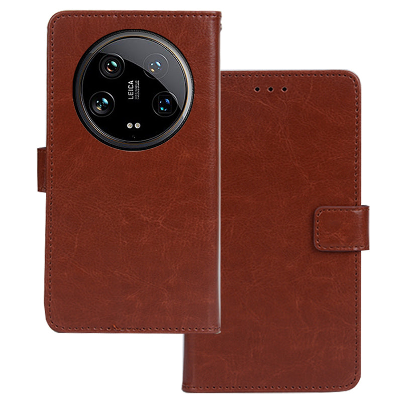 IDEWEI For Xiaomi 14 Ultra Case Photo Card Slots Leather Phone Cover Crazy Horse Texture