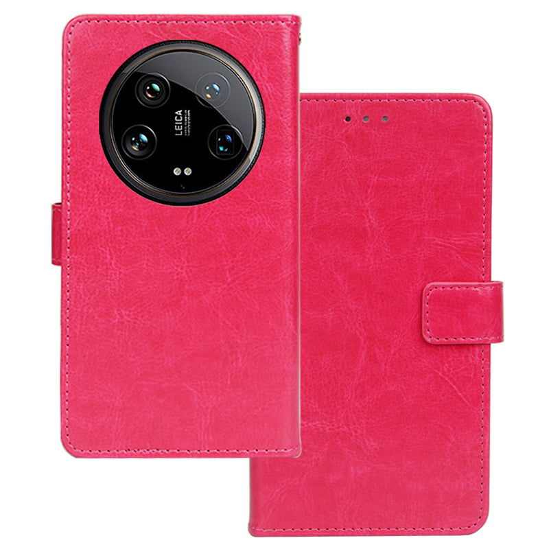 IDEWEI For Xiaomi 14 Ultra Case Photo Card Slots Leather Phone Cover Crazy Horse Texture