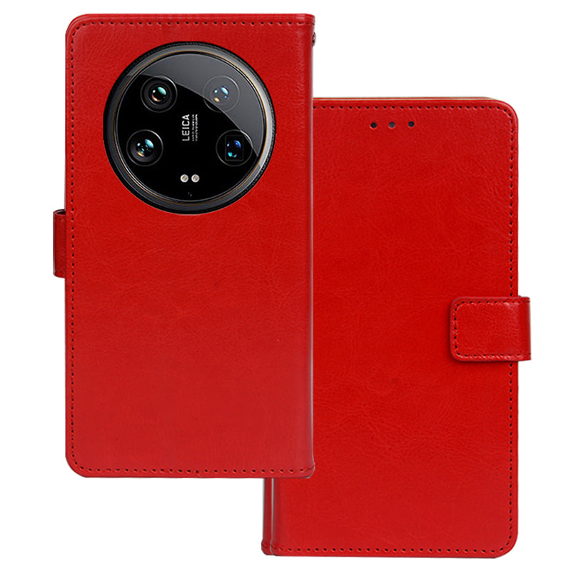 IDEWEI For Xiaomi 14 Ultra Case Photo Card Slots Leather Phone Cover Crazy Horse Texture