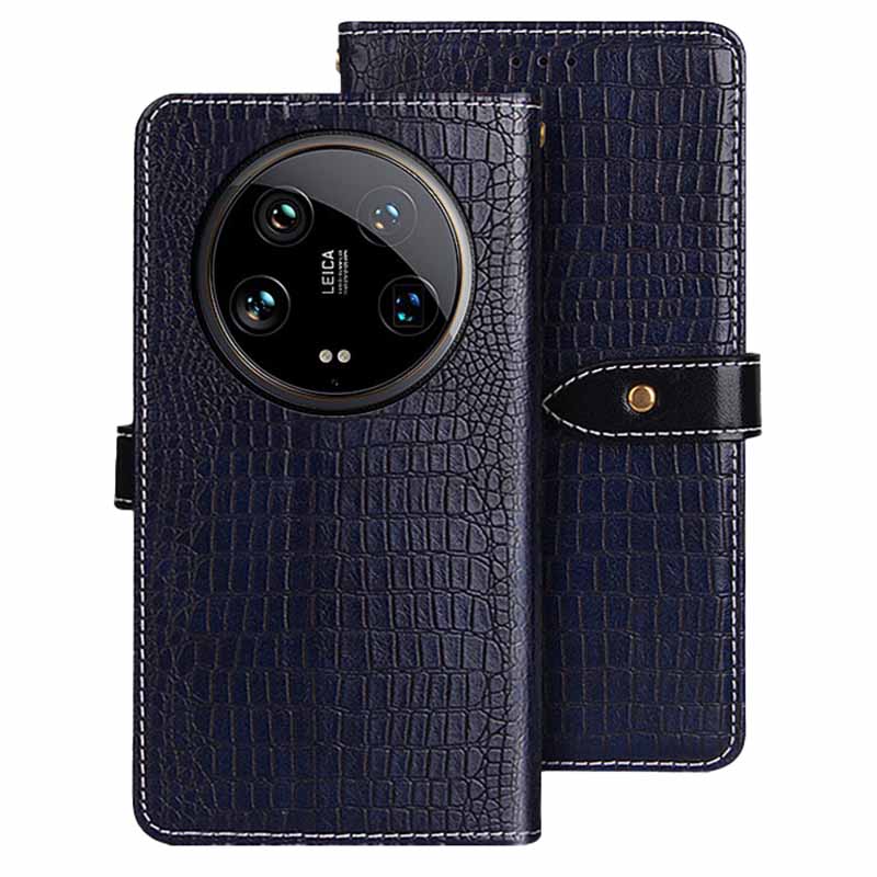 IDEWEI For Xiaomi 14 Ultra Phone Case Crocodile Texture Magnetic Clasp Leather Wallet Cover