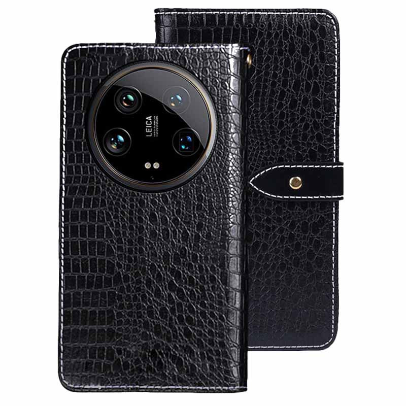 IDEWEI For Xiaomi 14 Ultra Phone Case Crocodile Texture Magnetic Clasp Leather Wallet Cover