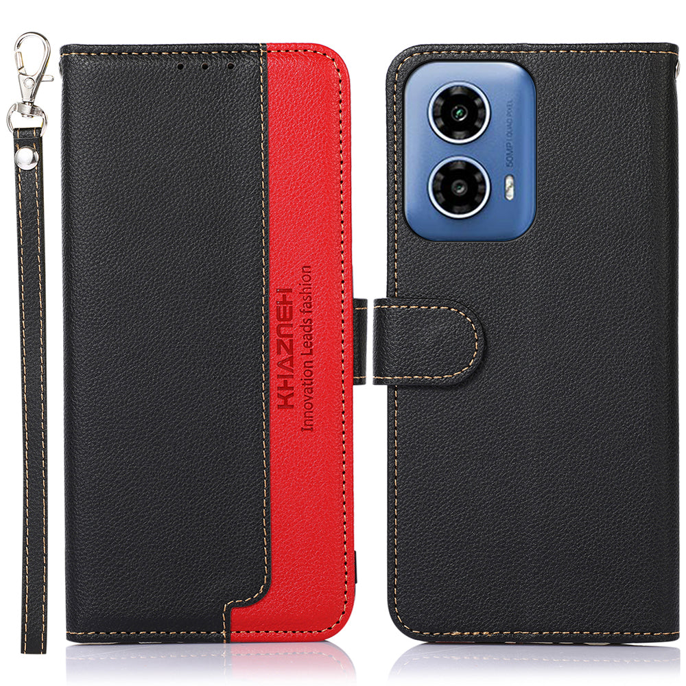 KHAZNEH For Motorola Moto G34 5G Magnetic Phone Case Litchi Texture Card Slots Cover