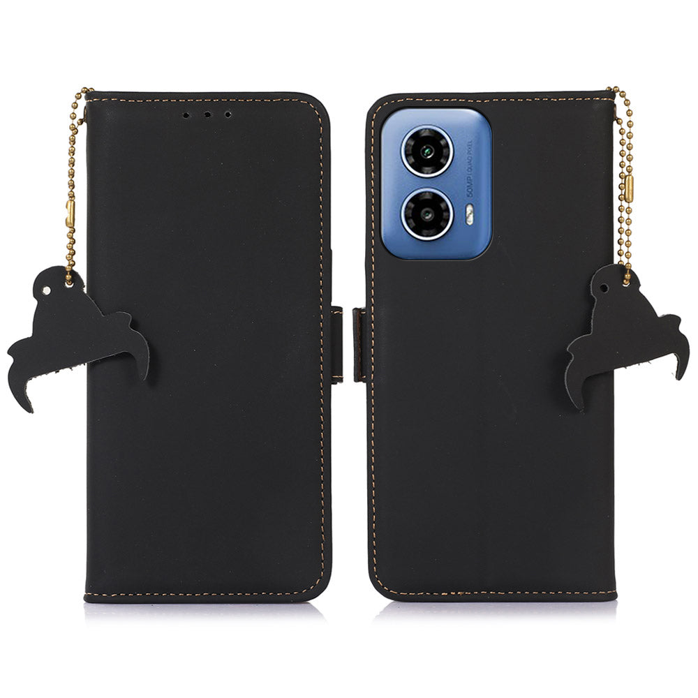 For Motorola Moto G34 5G Case TPU+Genuine Cow Leather Phone Protector RFID Blocking