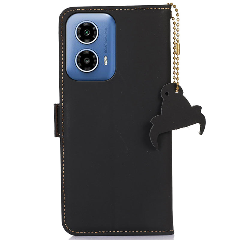 For Motorola Moto G34 5G Case TPU+Genuine Cow Leather Phone Protector RFID Blocking