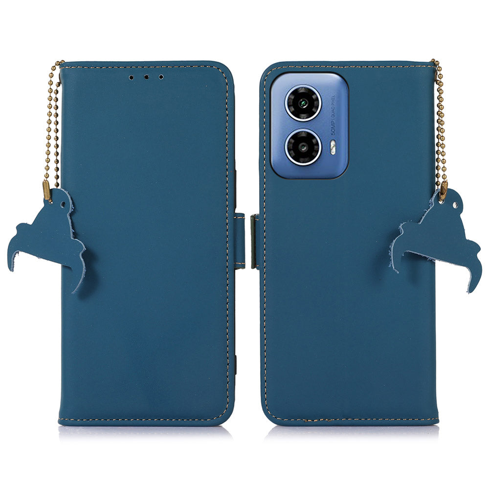 For Motorola Moto G34 5G Case TPU+Genuine Cow Leather Phone Protector RFID Blocking