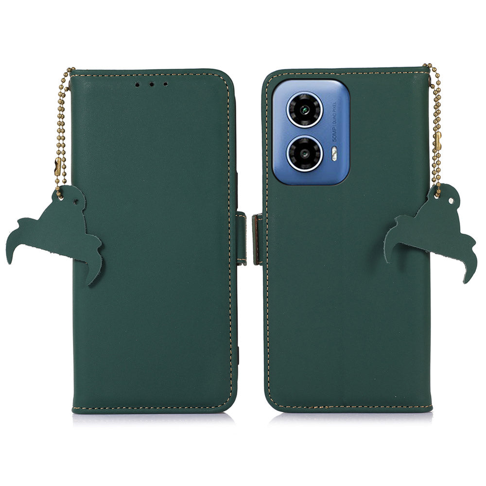 For Motorola Moto G34 5G Case TPU+Genuine Cow Leather Phone Protector RFID Blocking