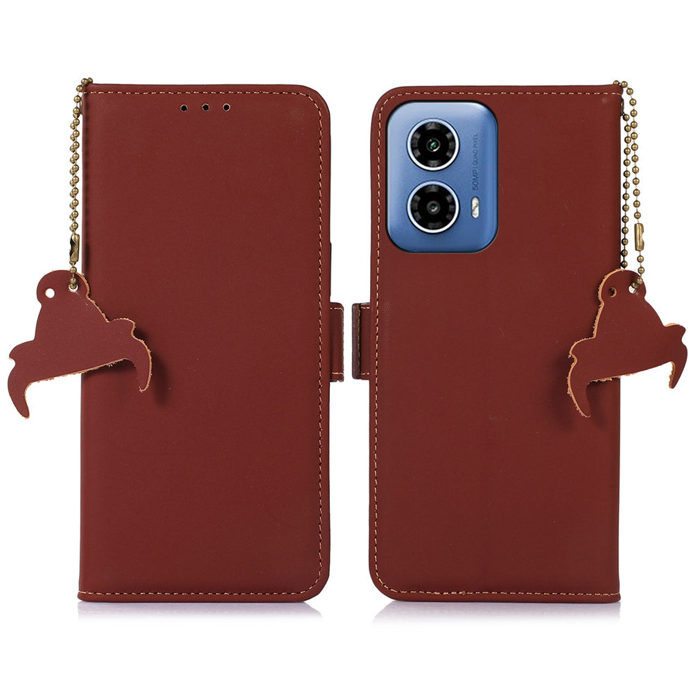 For Motorola Moto G34 5G Case TPU+Genuine Cow Leather Phone Protector RFID Blocking
