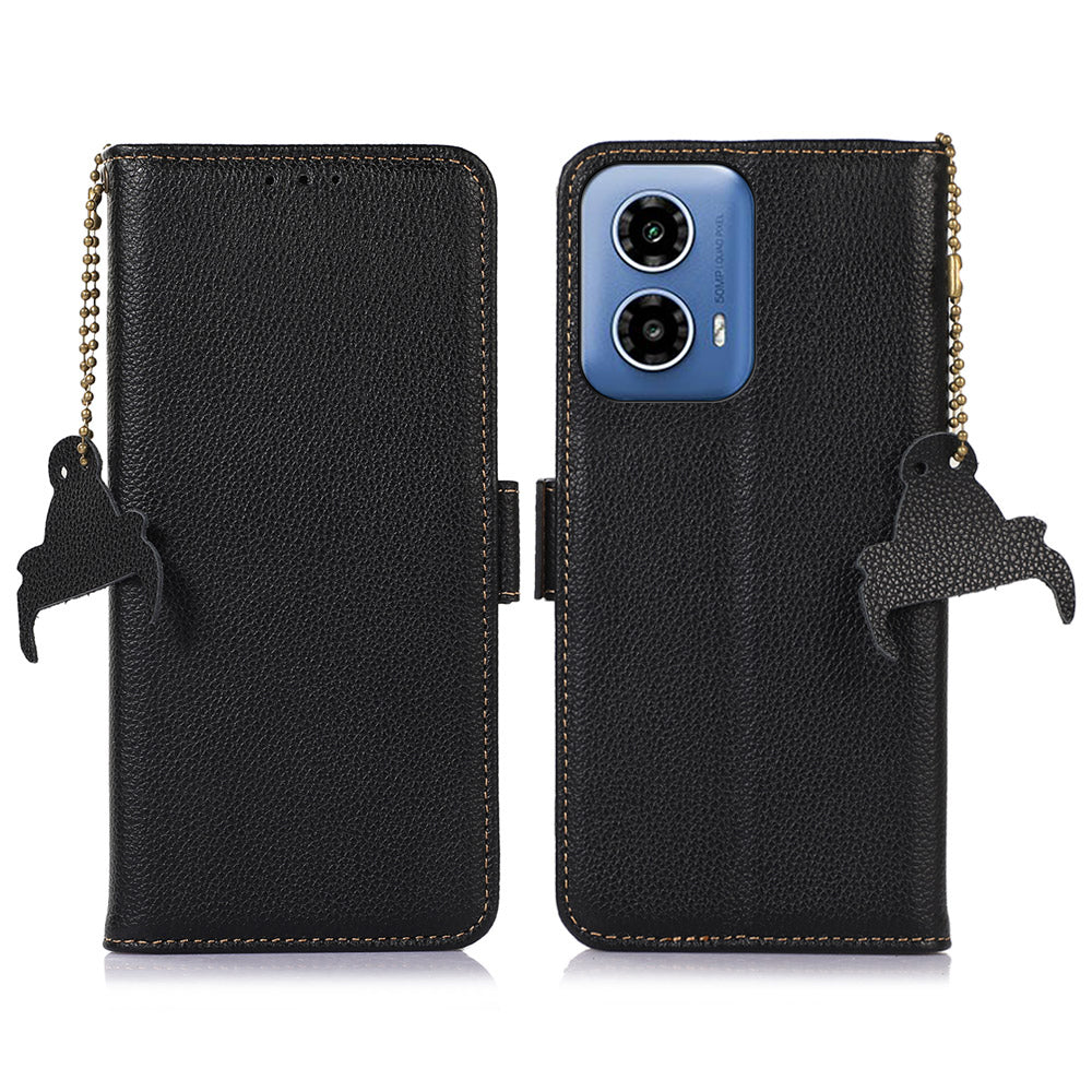 For Motorola Moto G34 5G Magnetic Case Genuine Cow Leather+TPU Wallet Phone Cover
