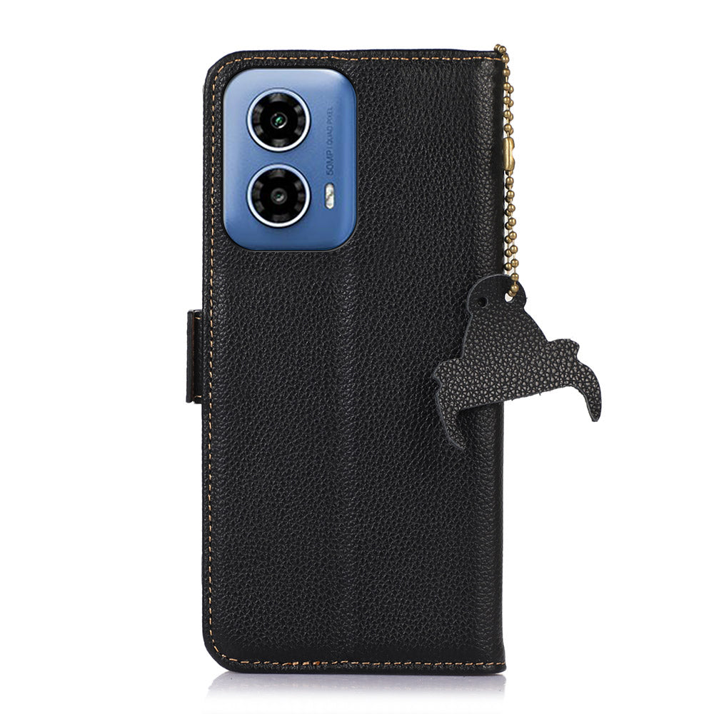 For Motorola Moto G34 5G Magnetic Case Genuine Cow Leather+TPU Wallet Phone Cover