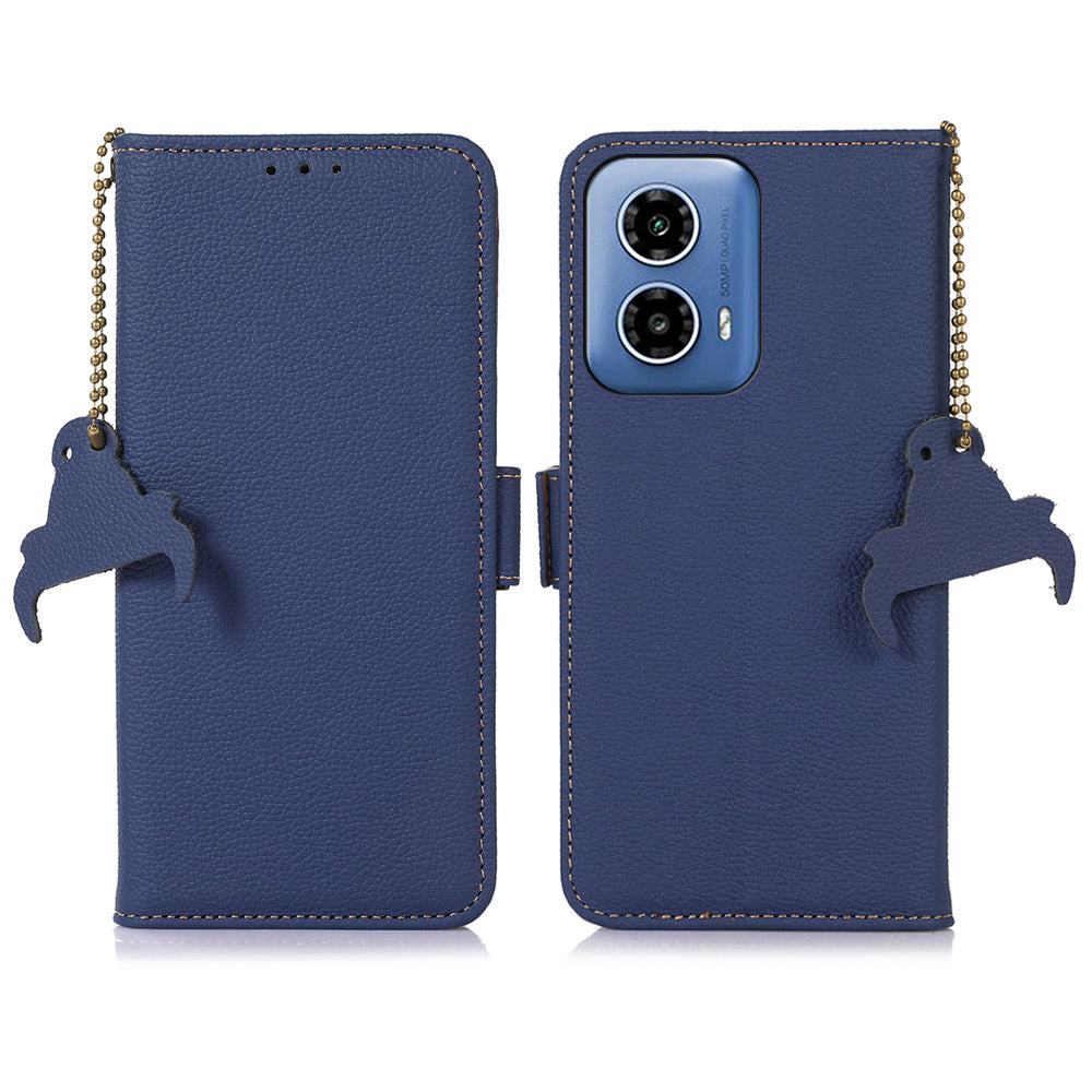 For Motorola Moto G34 5G Magnetic Case Genuine Cow Leather+TPU Wallet Phone Cover
