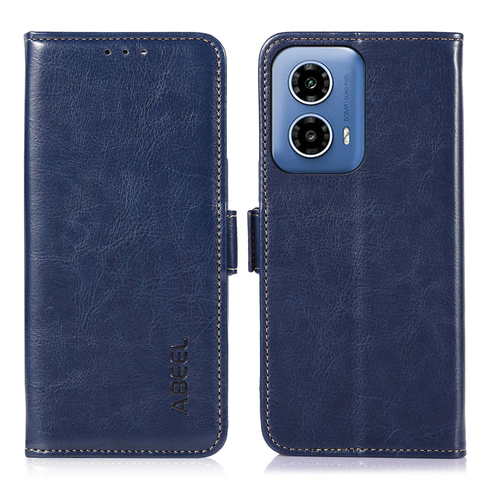 ABEEL For Motorola Moto G34 5G Wallet Case Side Magnetic Clasp Crazy Horse Texture Phone Cover