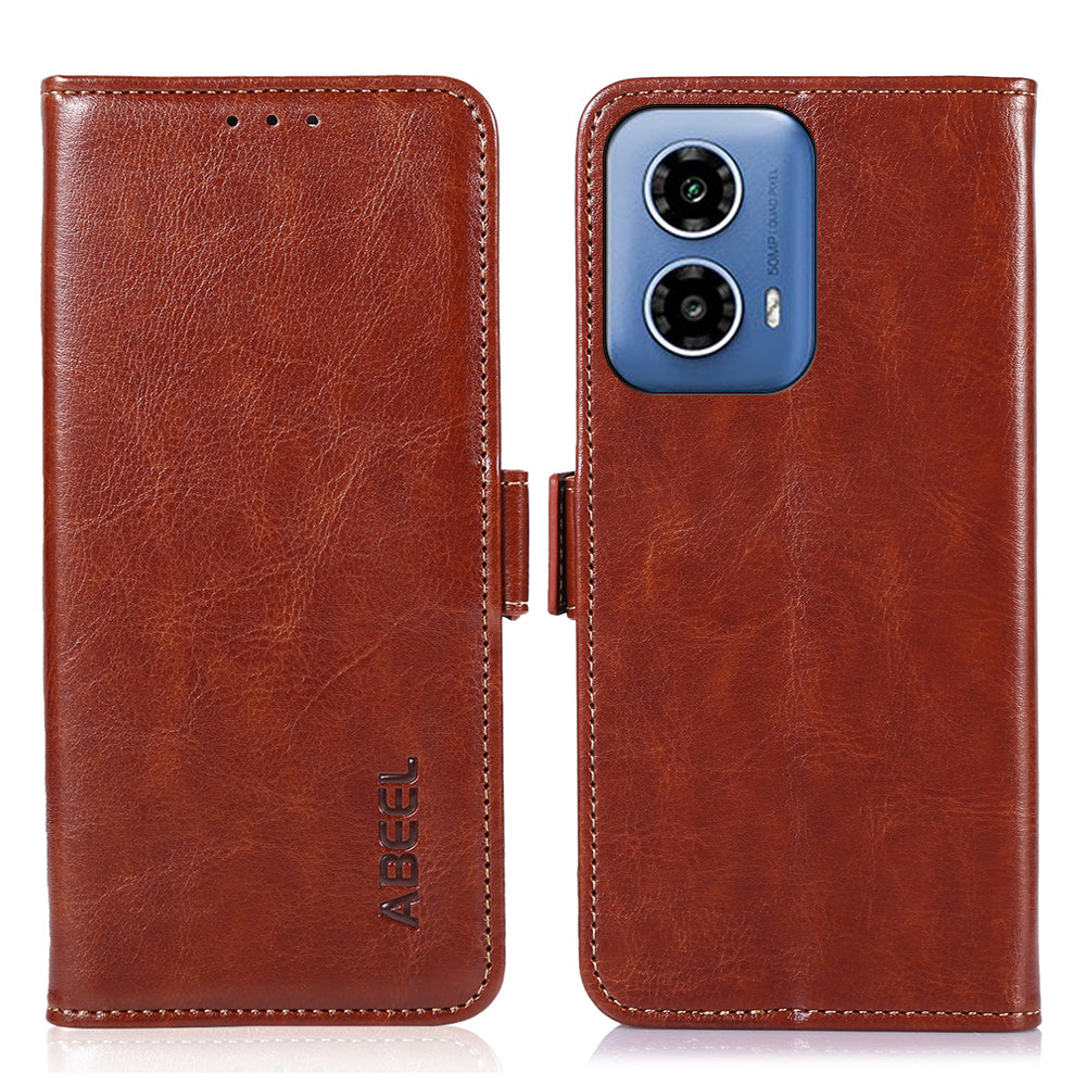 ABEEL For Motorola Moto G34 5G Wallet Case Side Magnetic Clasp Crazy Horse Texture Phone Cover