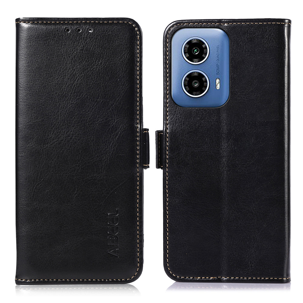 ABEEL For Motorola Moto G34 5G Wallet Case Side Magnetic Clasp Crazy Horse Texture Phone Cover