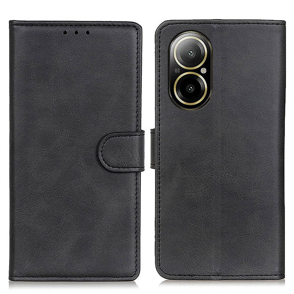 For Realme C67 4G Case PU Leather Viewing Stand Smart Phone Cover with Cowhide Texture