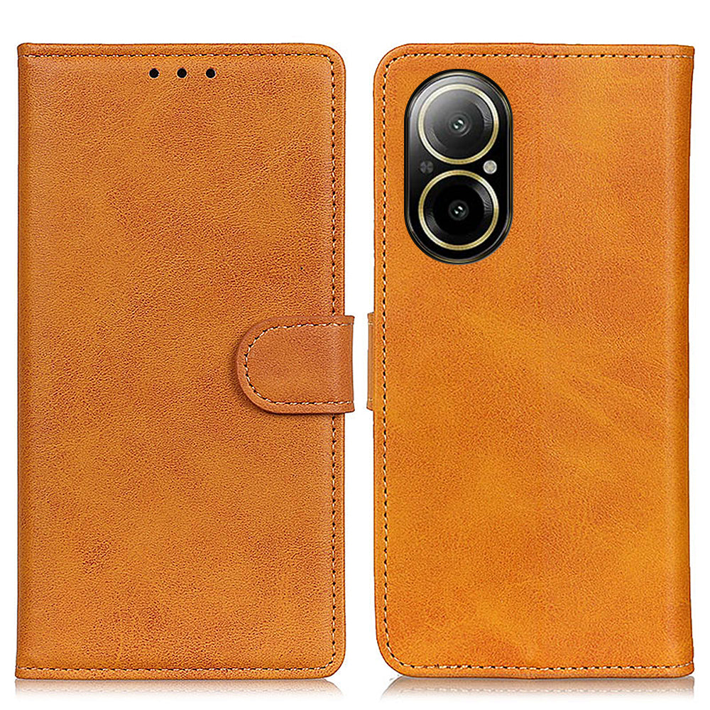 For Realme C67 4G Case PU Leather Viewing Stand Smart Phone Cover with Cowhide Texture