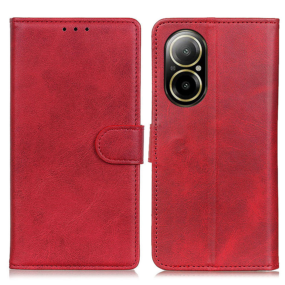 For Realme C67 4G Case PU Leather Viewing Stand Smart Phone Cover with Cowhide Texture