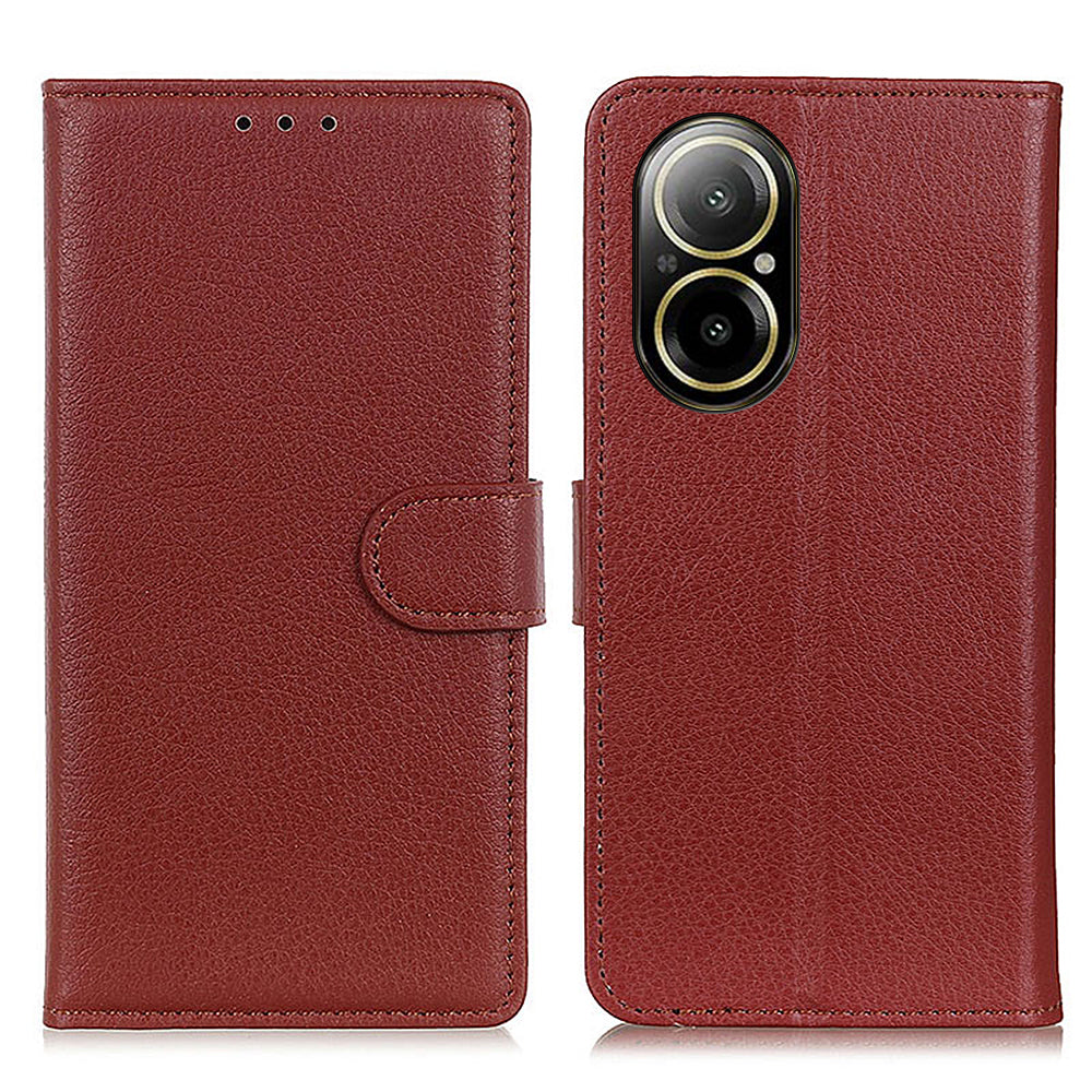 For Realme C67 4G Leather Case Litchi Texture Drop Protection Phone Cover